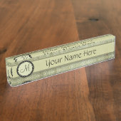 Moss Green Feather Pattern met Monogram Naambordje (Zijkant)