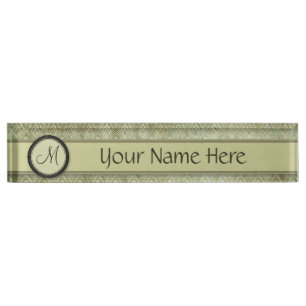 Moss Green Feather Pattern met Monogram Naambordje