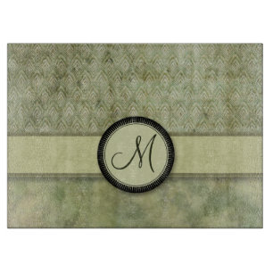 Moss Green Feather Pattern met Monogram Snijplank