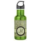 Moss Green Feather Pattern met Monogram Waterfles (Voorkant)