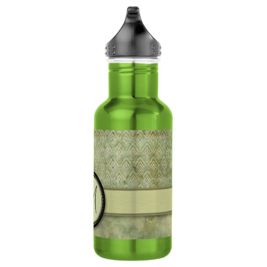 Moss Green Feather Pattern met Monogram Waterfles (Rechts)