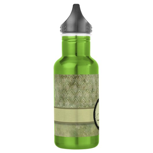 Moss Green Feather Pattern met Monogram Waterfles (Links)