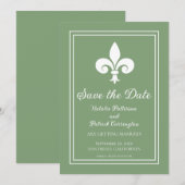Moss Green Fleur de Lis Save the Date Invite Kaart (Voorkant / Achterkant)