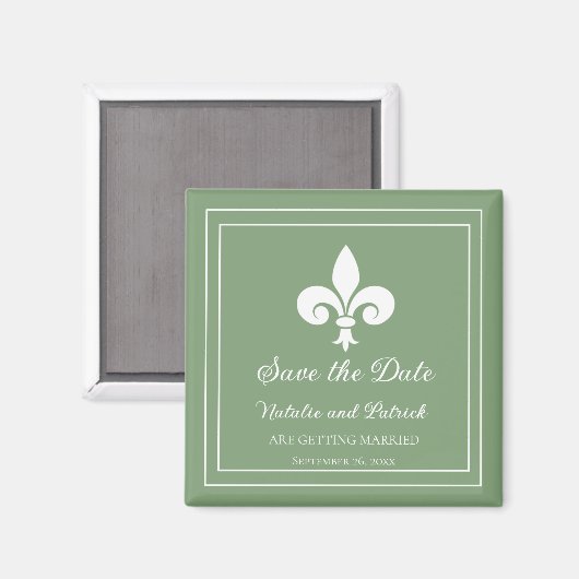 Moss Green Fleur de Lis Save the Date Magnet (Voorkant / Achterkant)