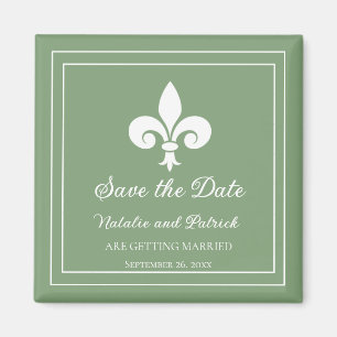 Moss Green Fleur de Lis Save the Date Magnet
