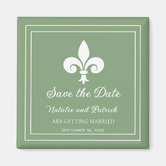 Moss Green Fleur de Lis Save the Date Magnet