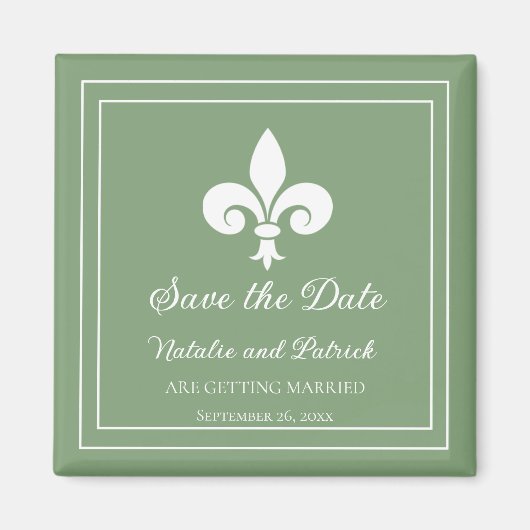 Moss Green Fleur de Lis Save the Date Magnet (Voorkant)