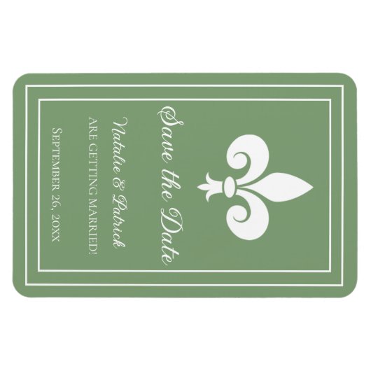 Moss Green Fleur de Lis Save the Date Magnet Magneet (Horizontaal)