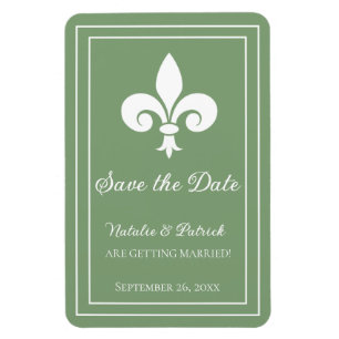 Moss Green Fleur de Lis Save the Date Magnet Magneet