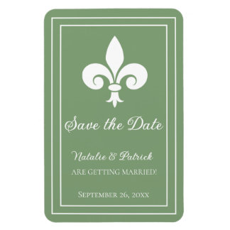 Moss Green Fleur de Lis Save the Date Magnet Magneet