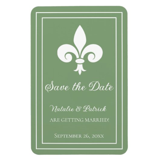 Moss Green Fleur de Lis Save the Date Magnet Magneet (Verticaal)