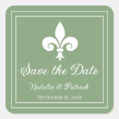 Moss Green Fleur de Lis Save the Date Stickers (Voorkant)