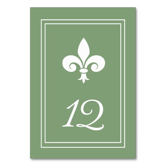 Moss Green Fleur de Lis Table Number Kaart (Achterkant)