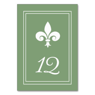 Moss Green Fleur de Lis Table Number Kaart