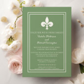 Moss Green Fleur de Lis Wedding Invitation Kaart