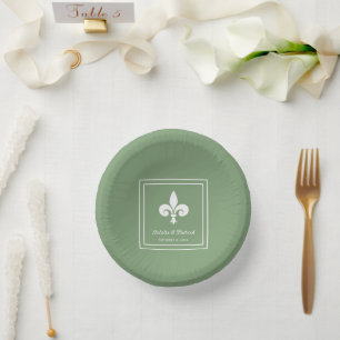 Moss Green Fleur de Lis Wedding Paper Bowls Papieren Kommen