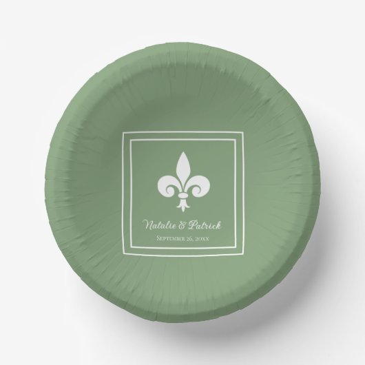 Moss Green Fleur de Lis Wedding Paper Bowls Papieren Kommen (Voorkant)