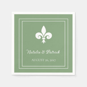 Moss Green Fleur de Lis Wedding Paper Napkins Servet