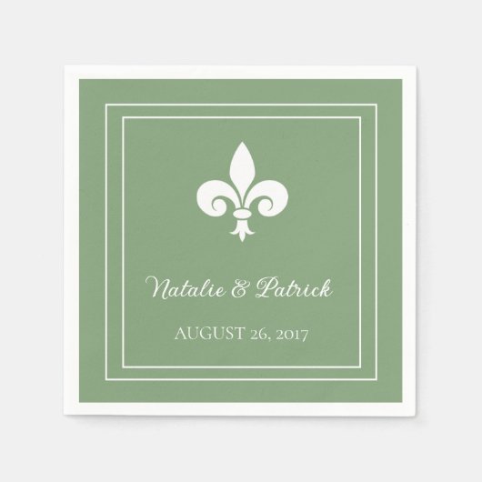 Moss Green Fleur de Lis Wedding Paper Napkins Servet (Voorkant)