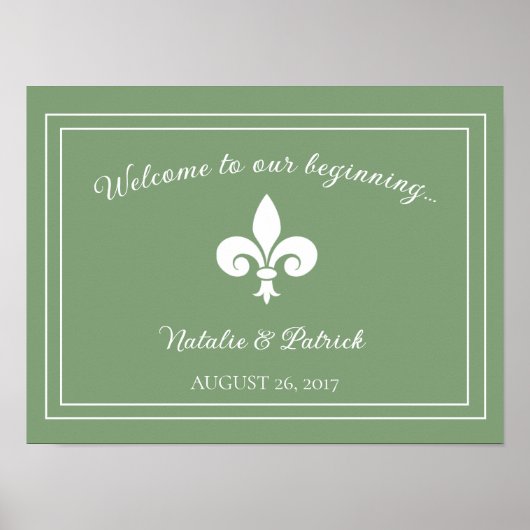 Moss Green Fleur de Lis Wedding Poster (Voorkant)