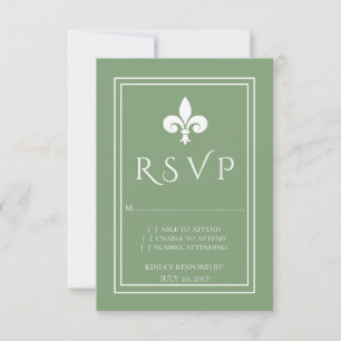 Moss Green Fleur de Lis Wedding RSVP Kaart
