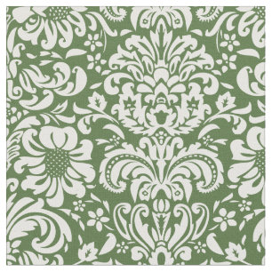 Moss Green Floral Damask Stof