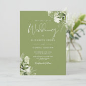Moss Green Floral Greenery Monogram Huwelijk Kaart (Staand voorkant)