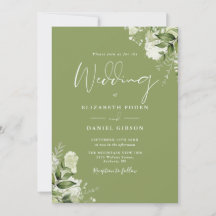 Moss Green Floral Greenery Monogram Huwelijk