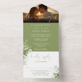 Moss Green Floral Greenery Trouwfoto All In One Uitnodiging (Binnen)