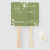 Moss Green Floral Greenery Wedding Programma Handwaaier (Voorkant en achterkant)