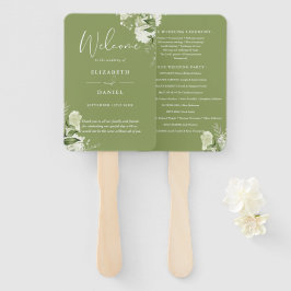 Moss Green Floral Greenery Wedding Programma Handwaaier