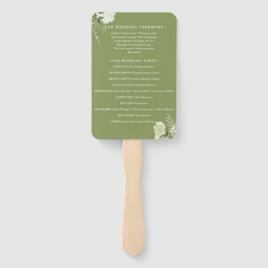 Moss Green Floral Greenery Wedding Programma Handwaaier (Achterkant)