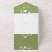 Moss Green Floral QR Code Monogram Huwelijk All In One Uitnodiging (Buitenkant)