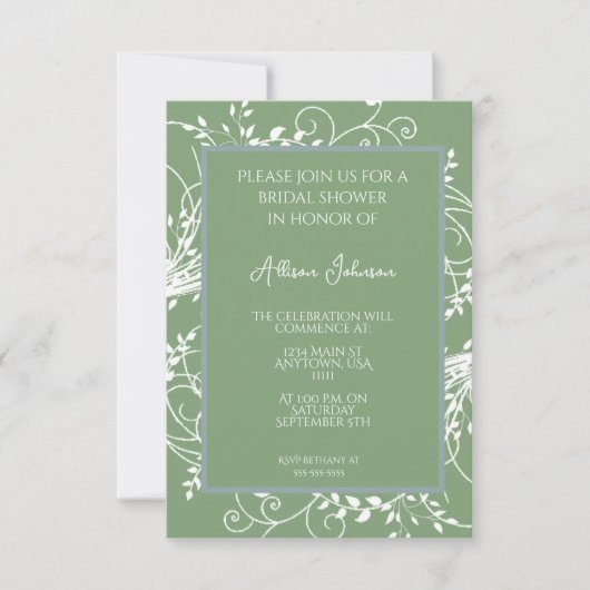 Moss Green Flourish Bridal Shower Kaart (Voorkant)