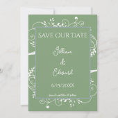 Moss Green Flourish Save the Date Notice Aankondiging (Voorkant)