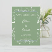 Moss Green Flourish Save the Date Notice Aankondiging (Staand voorkant)