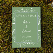 Moss Green Flourish Save the Date Notice Aankondiging