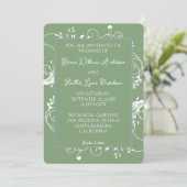 Moss Green Flourish Wedding Invitation Kaart (Staand voorkant)