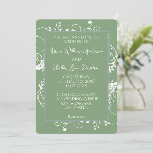 Moss Green Flourish Wedding Invitation Kaart (Staand voorkant)