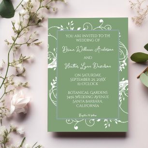Moss Green Flourish Wedding Invitation Kaart