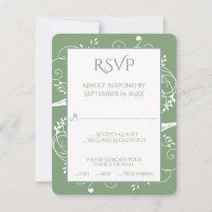 Moss Green Flourish Wedding RSVP Kaart
