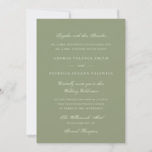 Moss Green Formal Calligraphy Elegant Wedding Kaart
