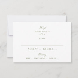 Moss Green Formal Classic Elegant Wedding RSVP Kaartje