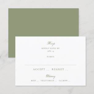 Moss Green Formal Classic Elegant Wedding RSVP Kaartje