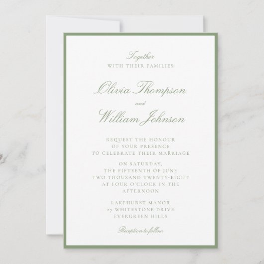 Moss Green Framed Wedding Invitation Kaart (Voorkant)