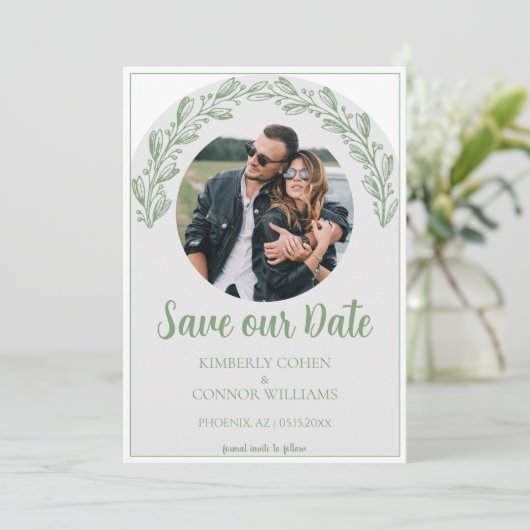 Moss Green Garland Foto Opslaan van de Datum Save The Date (Staand voorkant)