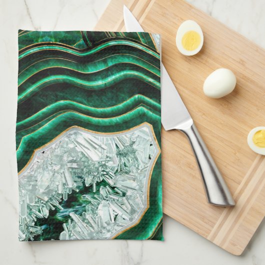 Moss Green Geode and Crystals Digital Art Theedoek (Quarter Fold)