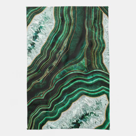 Moss Green Geode and Crystals Digital Art Theedoek (Verticaal)