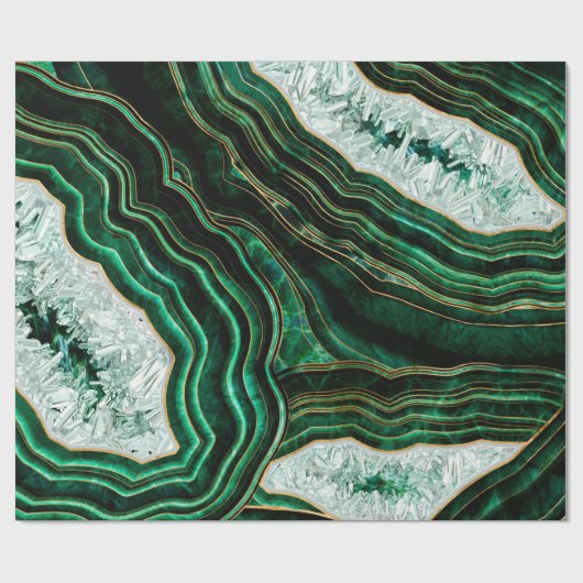 Moss Green Geode en Crystals Digital Art Cadeaupapier (Vlak)