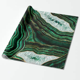 Moss Green Geode en Crystals Digital Art Cadeaupapier